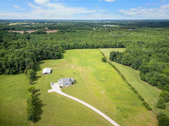 birds eye view of property featuring a rural view