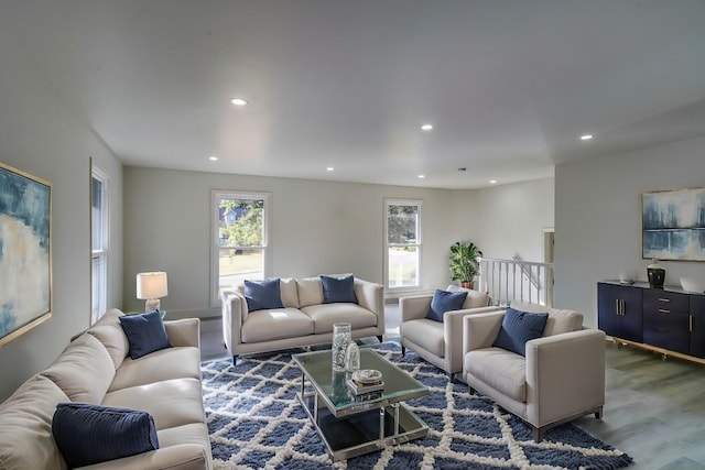 living room featuring plenty of natural light and hardwood / wood-style floors