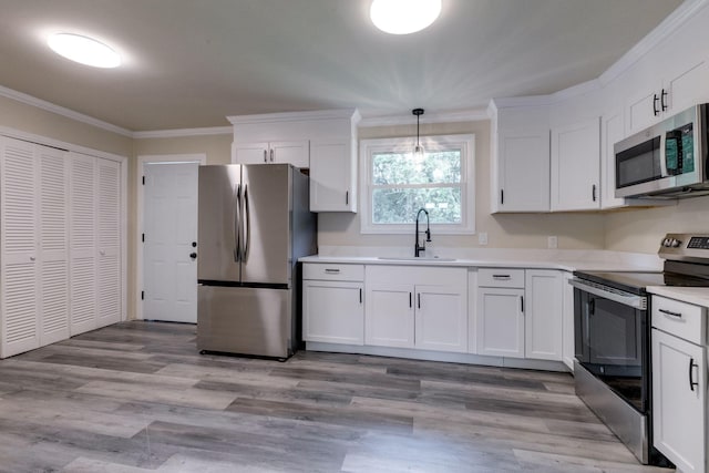 kitchen featuring white cabinets, stainless steel appliances, and sink