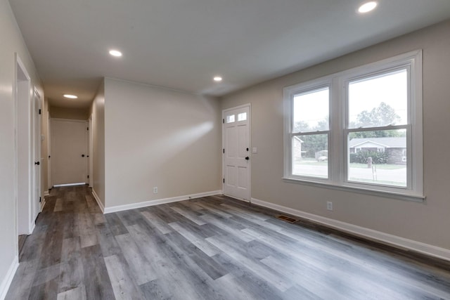 foyer entrance with hardwood / wood-style floors