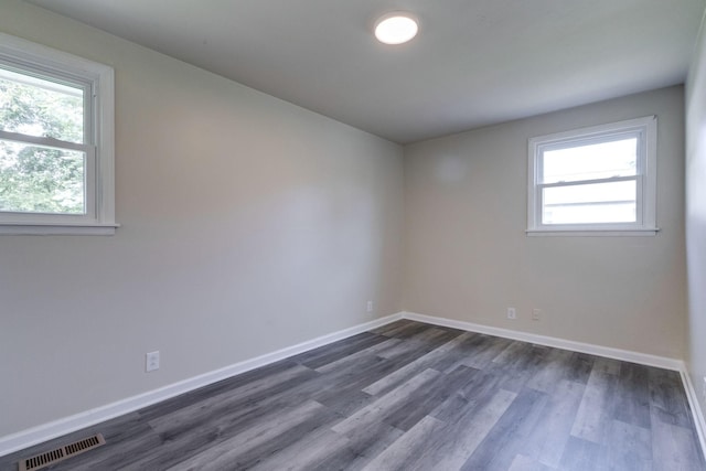 spare room with dark wood-type flooring