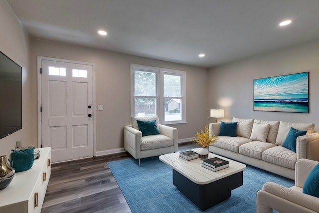 living room with dark wood-type flooring