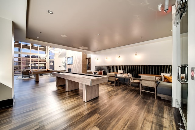 recreation room with dark wood-type flooring and billiards