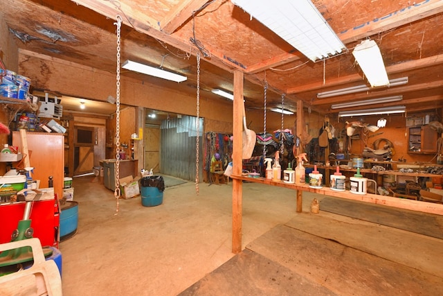 basement featuring a workshop area