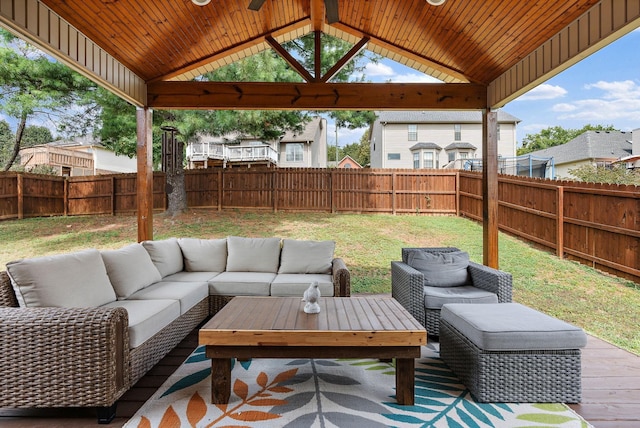 view of patio featuring a gazebo and an outdoor hangout area