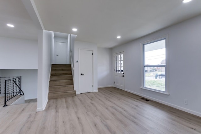 interior space with light hardwood / wood-style flooring