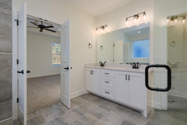 bathroom with vanity and ceiling fan