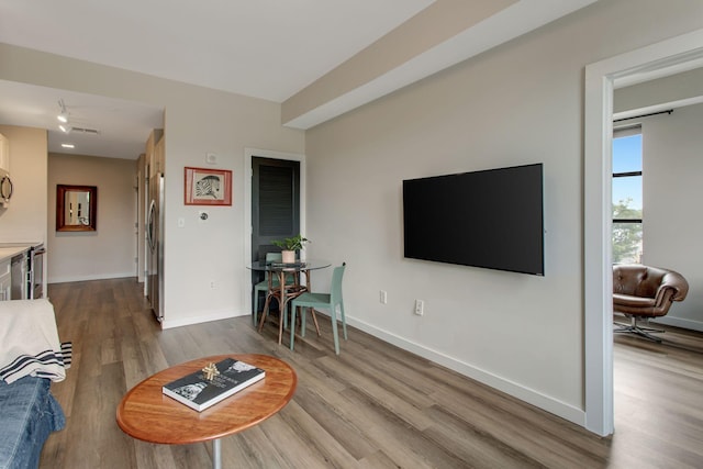 living room with hardwood / wood-style flooring