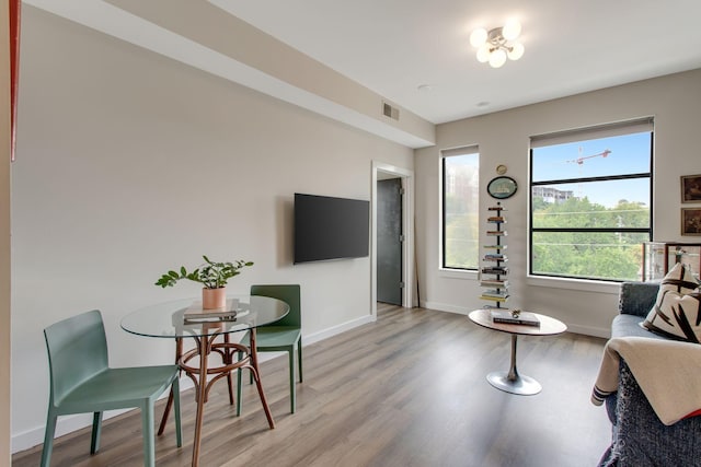 living room with light wood-type flooring