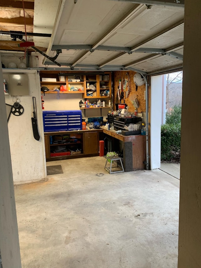 garage featuring a workshop area