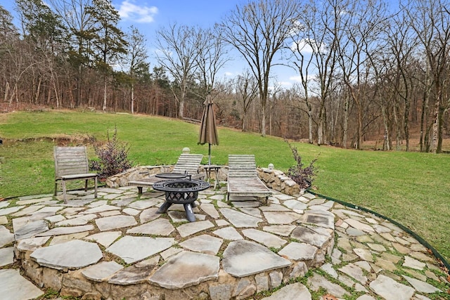 view of patio featuring a fire pit