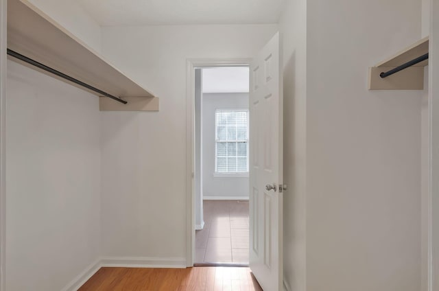 walk in closet with hardwood / wood-style flooring