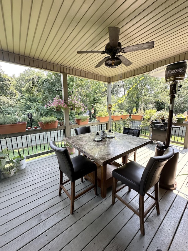 wooden terrace with ceiling fan