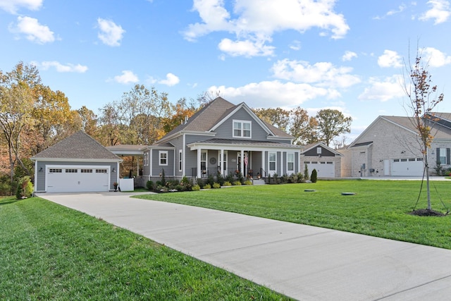 view of front of home featuring covered porch and a front yard