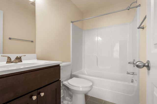 full bathroom with tile patterned floors, vanity, toilet, and shower / bathtub combination