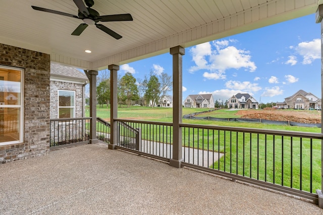 view of patio with ceiling fan and covered porch