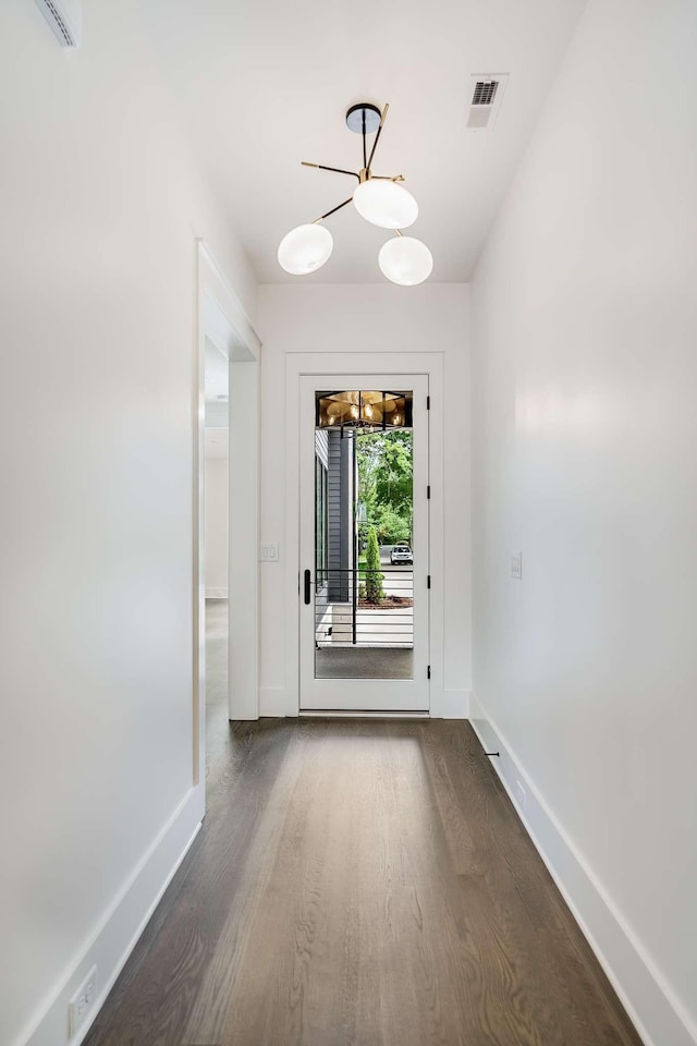 doorway featuring dark wood-type flooring