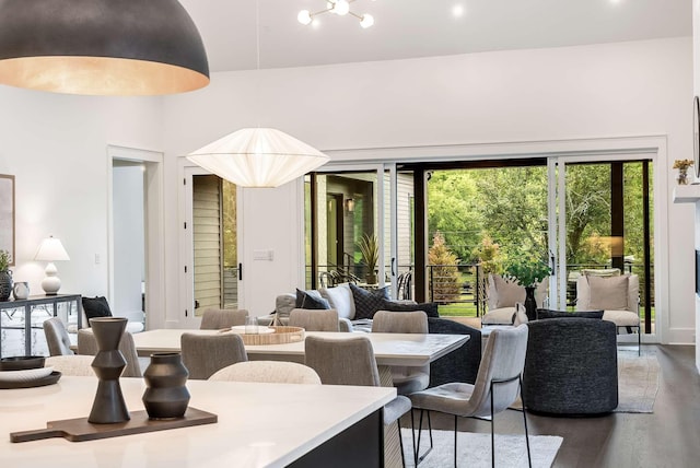 dining space featuring dark wood-type flooring