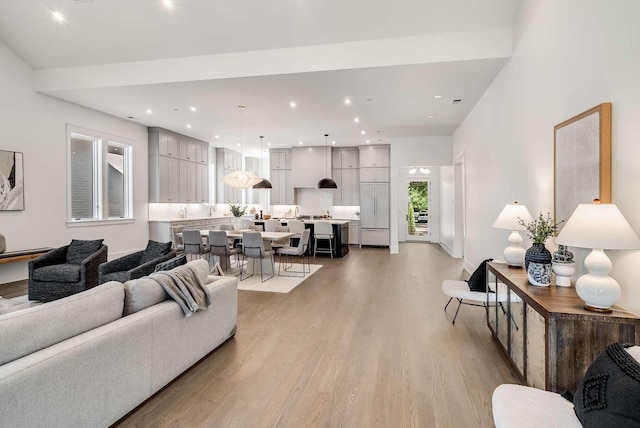 living room featuring light wood-type flooring