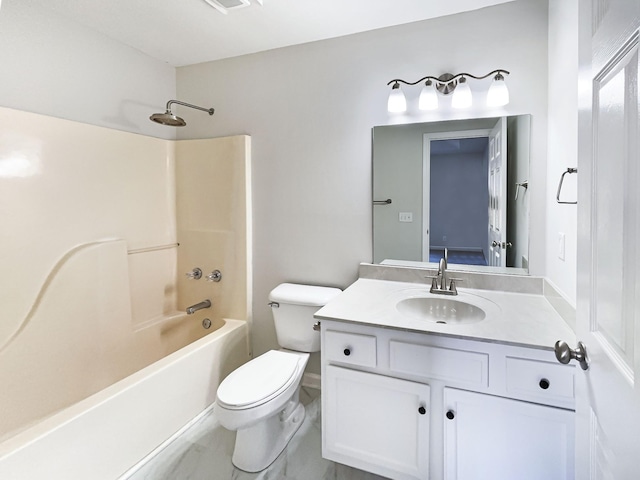 full bathroom featuring toilet, vanity, and bathing tub / shower combination