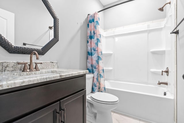 full bathroom featuring vanity, toilet, and shower / tub combo with curtain