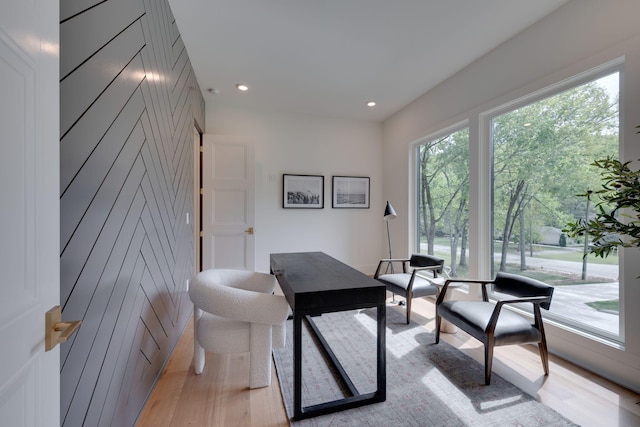 home office featuring a wealth of natural light and light hardwood / wood-style floors