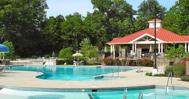 view of pool featuring a patio