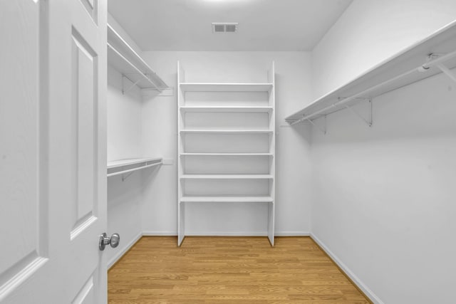 walk in closet with light wood-type flooring