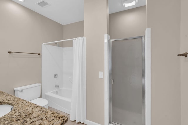 full bathroom featuring tile patterned floors, sink, toilet, and shower with separate bathtub