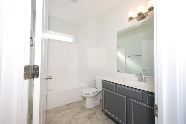 full bathroom featuring shower / bath combination, vanity, and toilet