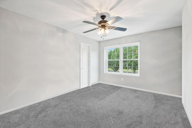 spare room featuring ceiling fan, carpet, and a textured ceiling