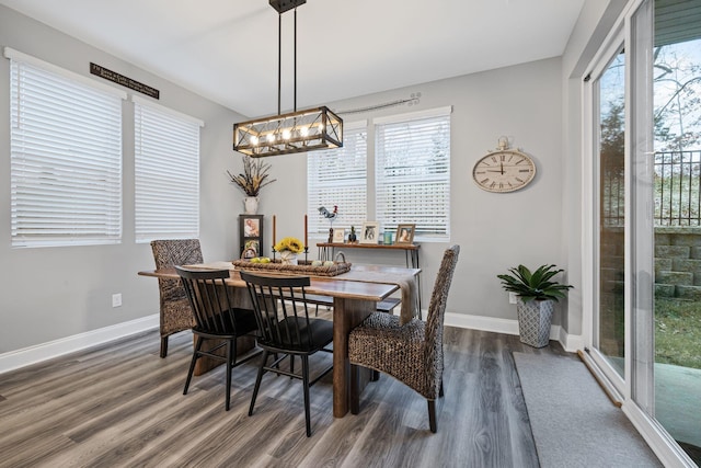 dining area with dark hardwood / wood-style floors