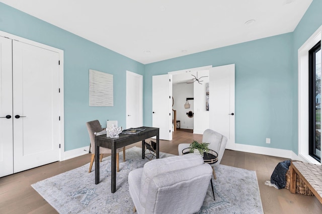 office area with hardwood / wood-style flooring