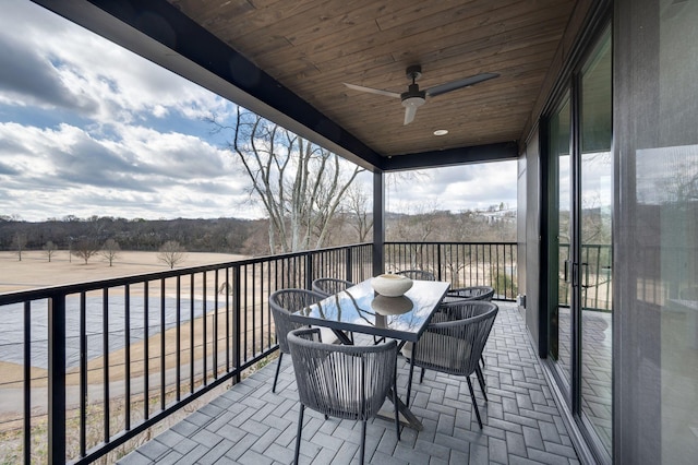 balcony featuring ceiling fan