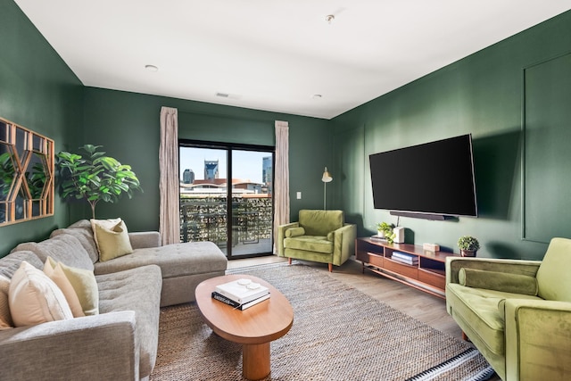 living room with hardwood / wood-style floors