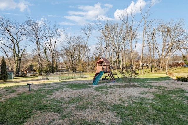 view of yard with a playground