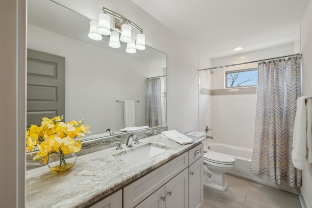 full bathroom with vanity, tile patterned flooring, toilet, and shower / bath combo