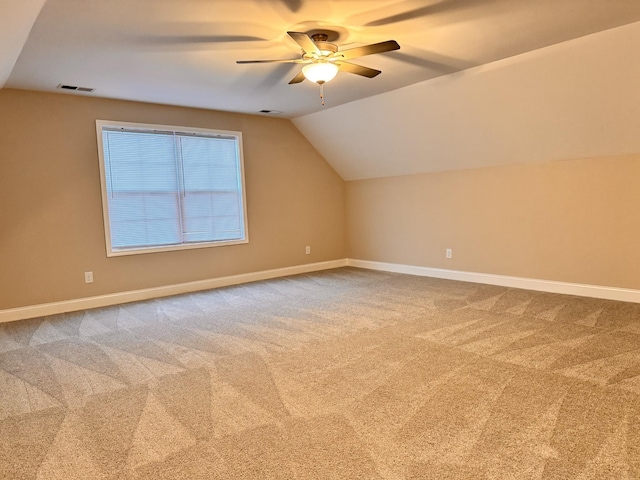 bonus room featuring carpet, ceiling fan, and lofted ceiling