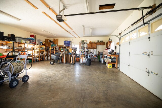 garage with a garage door opener