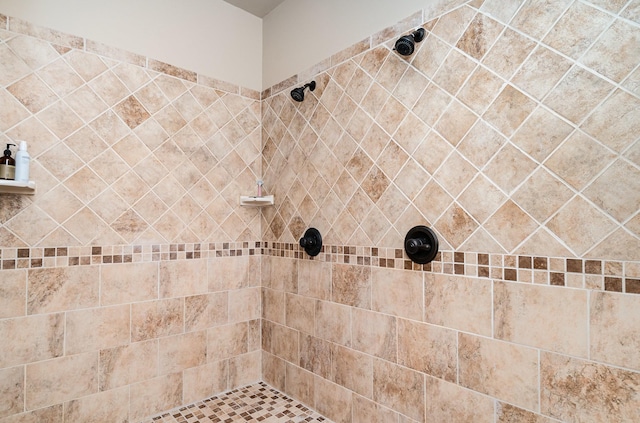 bathroom with a tile shower