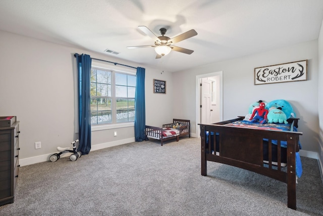 bedroom with carpet flooring and ceiling fan