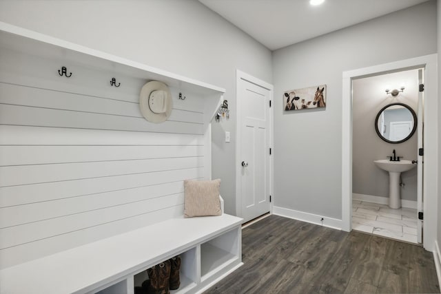 mudroom with dark hardwood / wood-style flooring