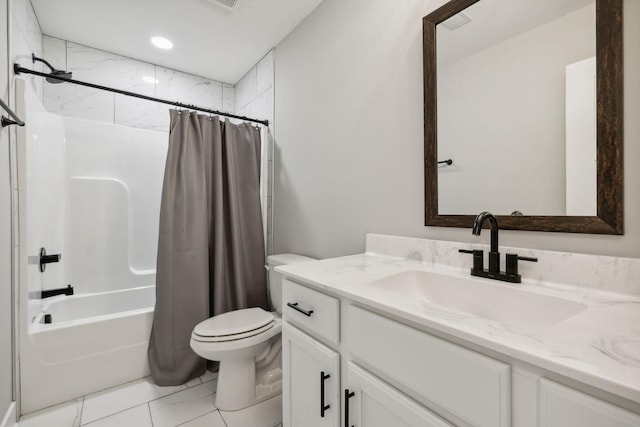 full bathroom featuring vanity, toilet, and shower / bath combo