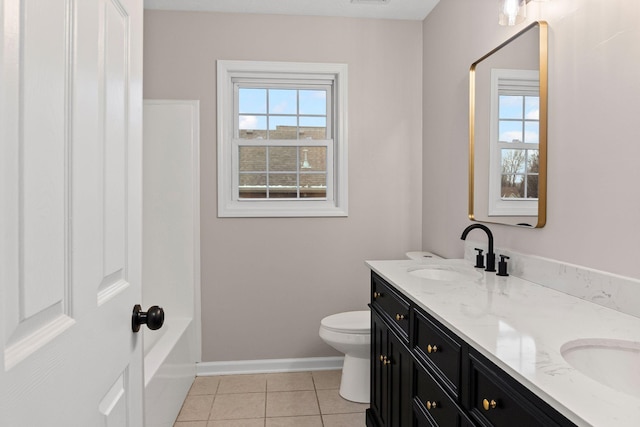 bathroom with tile patterned flooring, vanity, and toilet