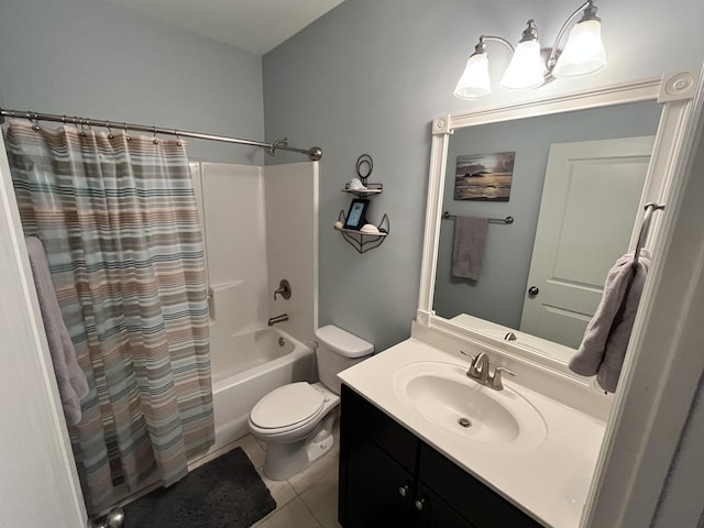 full bathroom featuring tile patterned floors, vanity, toilet, and shower / tub combo with curtain