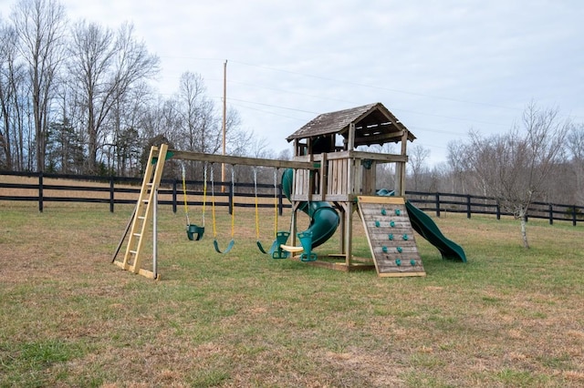 view of jungle gym featuring a yard