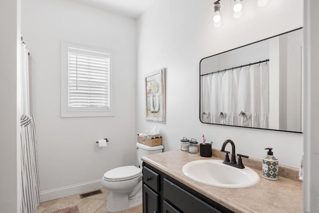 bathroom with tile patterned floors, vanity, and toilet