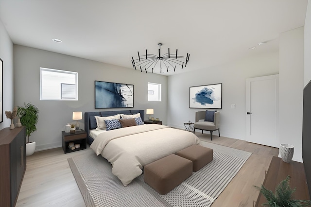 bedroom with light hardwood / wood-style flooring