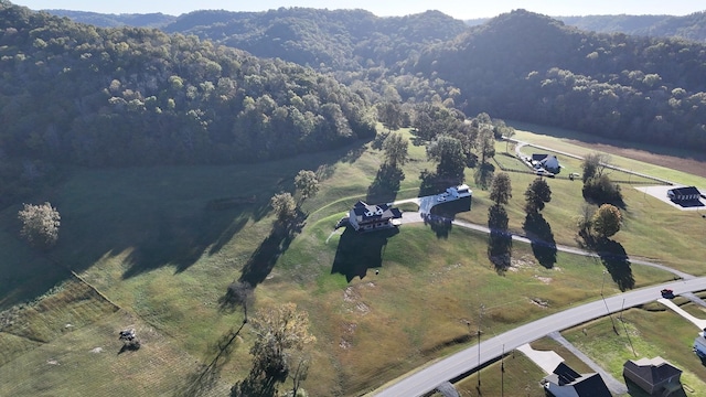 drone / aerial view with a mountain view and a rural view