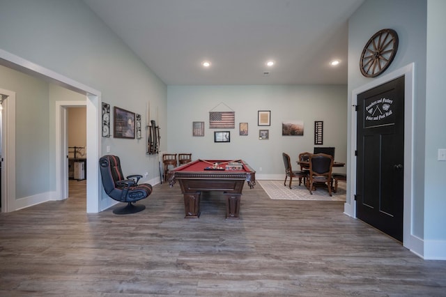 recreation room featuring wood-type flooring and billiards